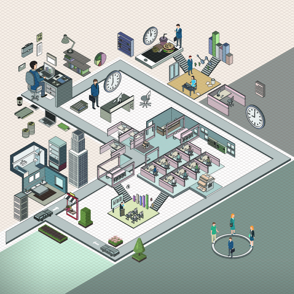 x-ray view of cartoon office building